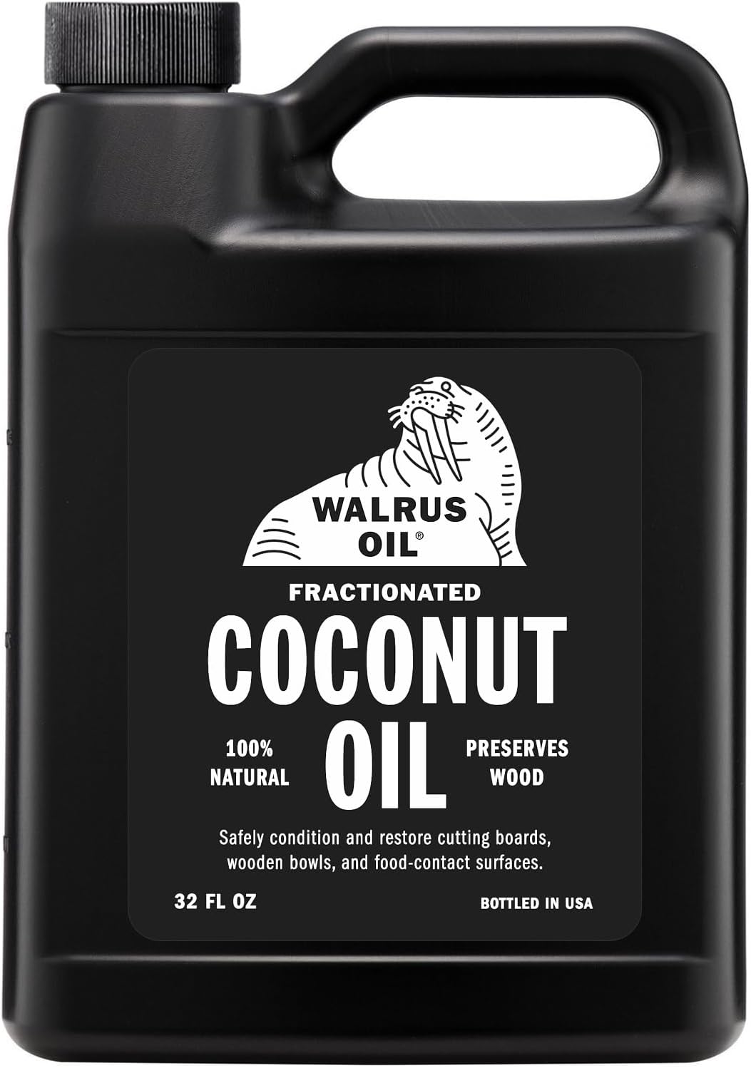 WALRUS OIL - Fractionated Coconut Oil, Wood Finish Conditioner, 100% Food-Safe and Skin Safe MCT, 32oz Jug
