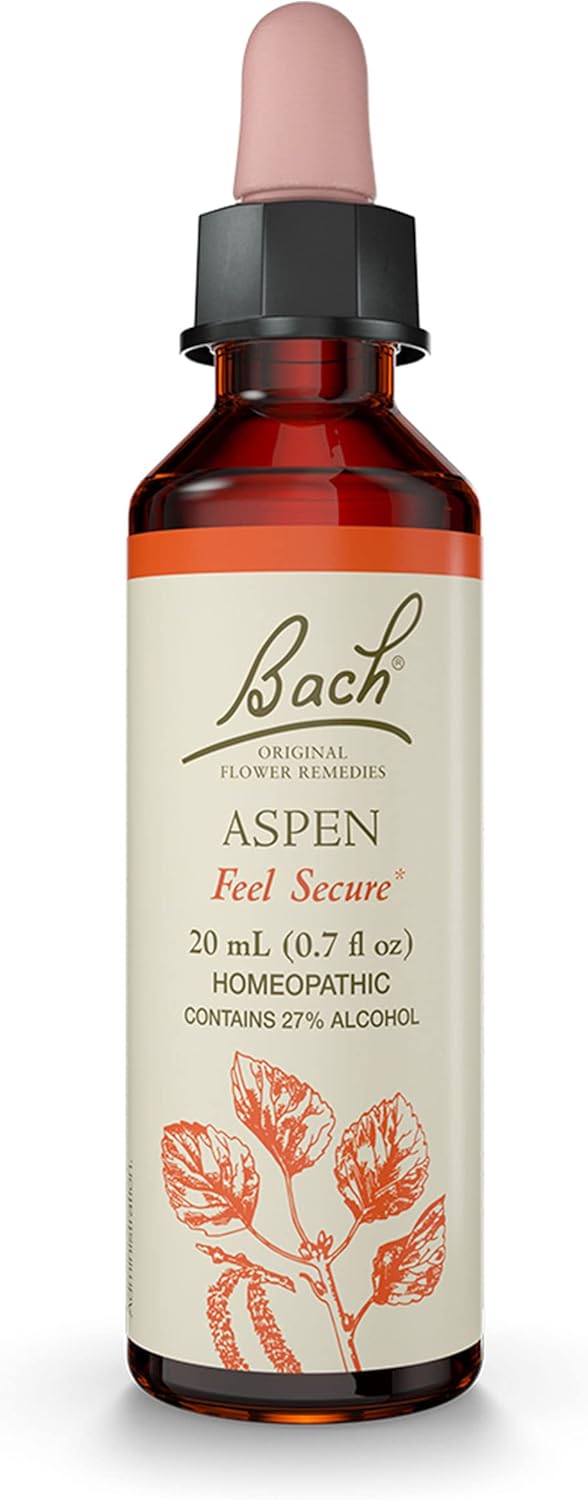 Bach Original Flower Remedies, Aspen For Apprehension And Security, Natural Homeopathic Flower Essence, Holistic Wellness, Vegan, 20Ml Dropper