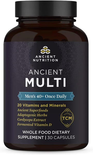 Multivitamin For Men By Ancient Nutrition, Ancient Multi Men'S 40+ Once Daily Vitamin Supplement 30 Ct, Vitamin A, Vitamin B And Vitamin K2, Supports Immune System, Paleo And Keto Friendly