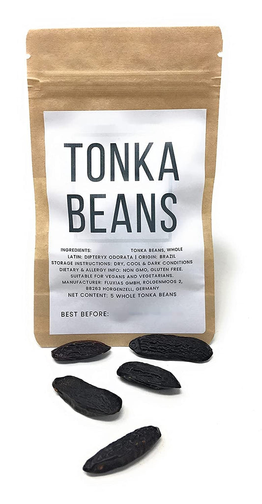 5 Premium Tonka Beans - Whole Natural Tonka Beans - 100% Raw & Pure Tonquin, Strong Fragrance (Dipteryx Odorata Tonkin Pods). Edible Premium Food-Grade Cumaru Kumaru Tonka Beans For Cuisine