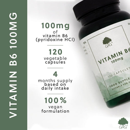 Vitamin B6 Pyridoxine Hcl Capsules | 100Mg Vitamin B6 Per Capsule | 120 Vegan Capsules | G&G Vitamins