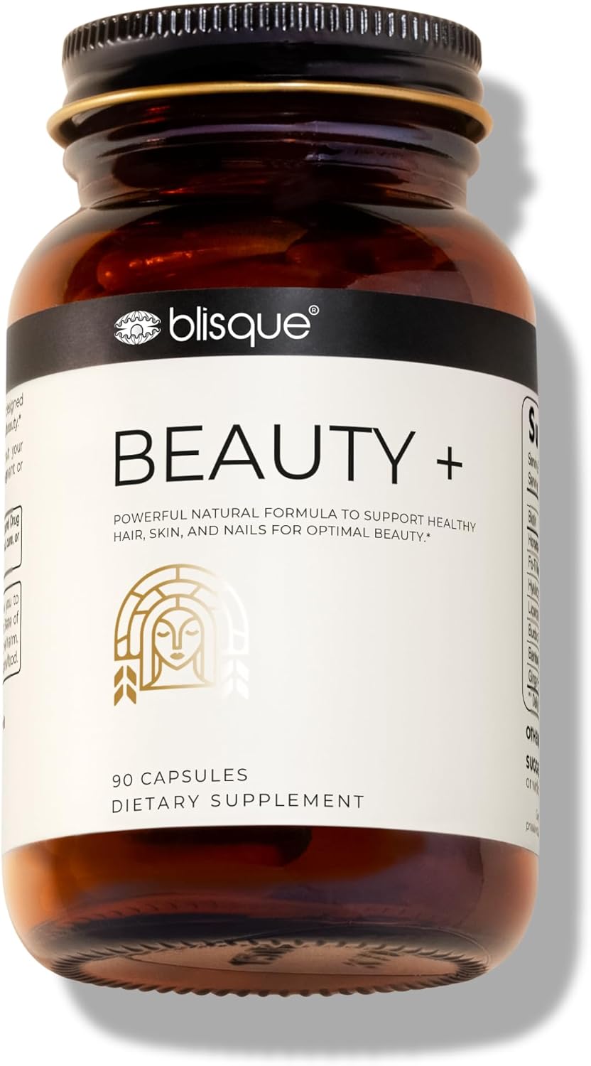 Blisque - Natural Beauty Supplement For Nail Strength, Hair Growth, And Skin Care | With Biotin & Hyaluronic Acid | Doctor Approved | Vegan And Non-Gmo | 90 Capsules