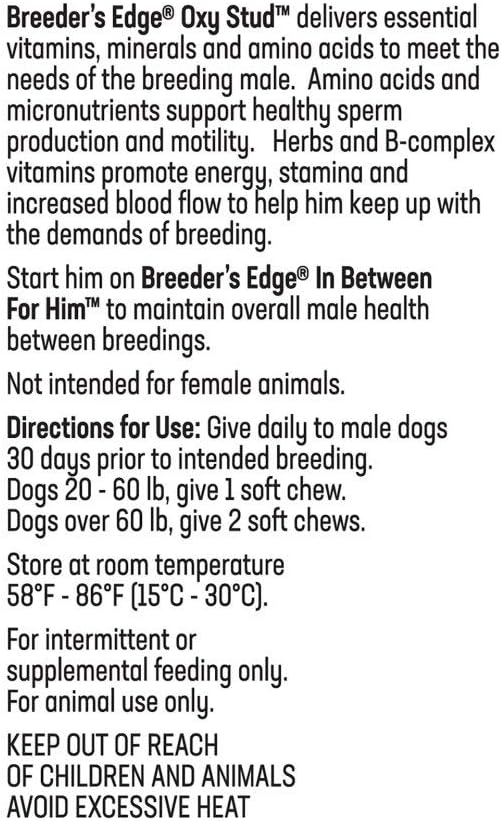 Breeder's Edge Oxy Stud- Male Performance Supplement- for Medium & Large Dogs- 60ct Soft Chews : Pet Supplies
