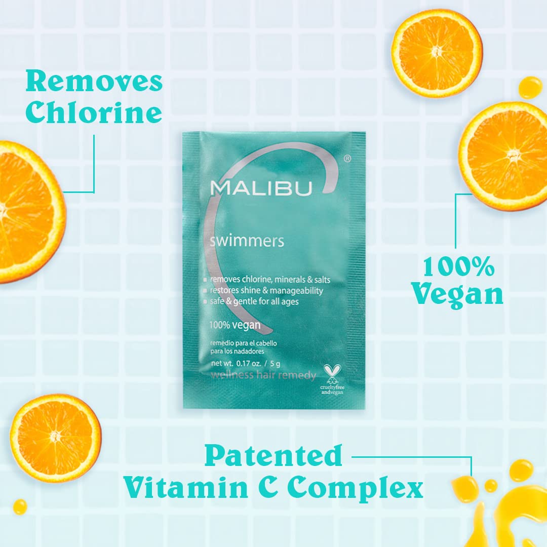 Malibu C Swimmers Wellness Remedy & After Pool Hair Care - Restoring & Hydrating Swim Treatment With Vitamin C Complex - Protects Against Discoloration From Chlorine, Salt Water & Build Up (3 Packets) : Beauty & Personal Care