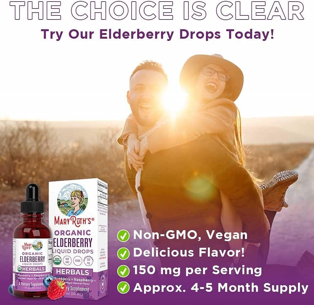 MaryRuth's Elderberry Syrup - USDA Organic, Sugar Free Immune Support Supplement for Adults & Kids, Ages 1+, Vegan, Non-GMO, Immune Boosters, Clean Label Project Verified, 1 Fl Oz : Health & Household