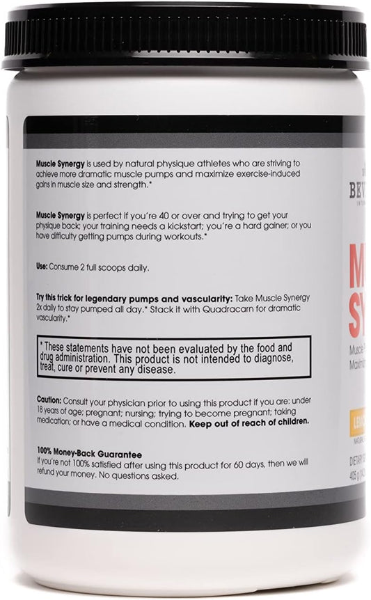 Beverly International Muscle Synergy 405G (Lemon Powder 14.3 Oz) Dramatic Muscle Pump, Size & Strength Maximizing Drink Mix W/Hmb. L-Arginine, L-Citrulline, Creatine Monohydrate, L-Ornithine