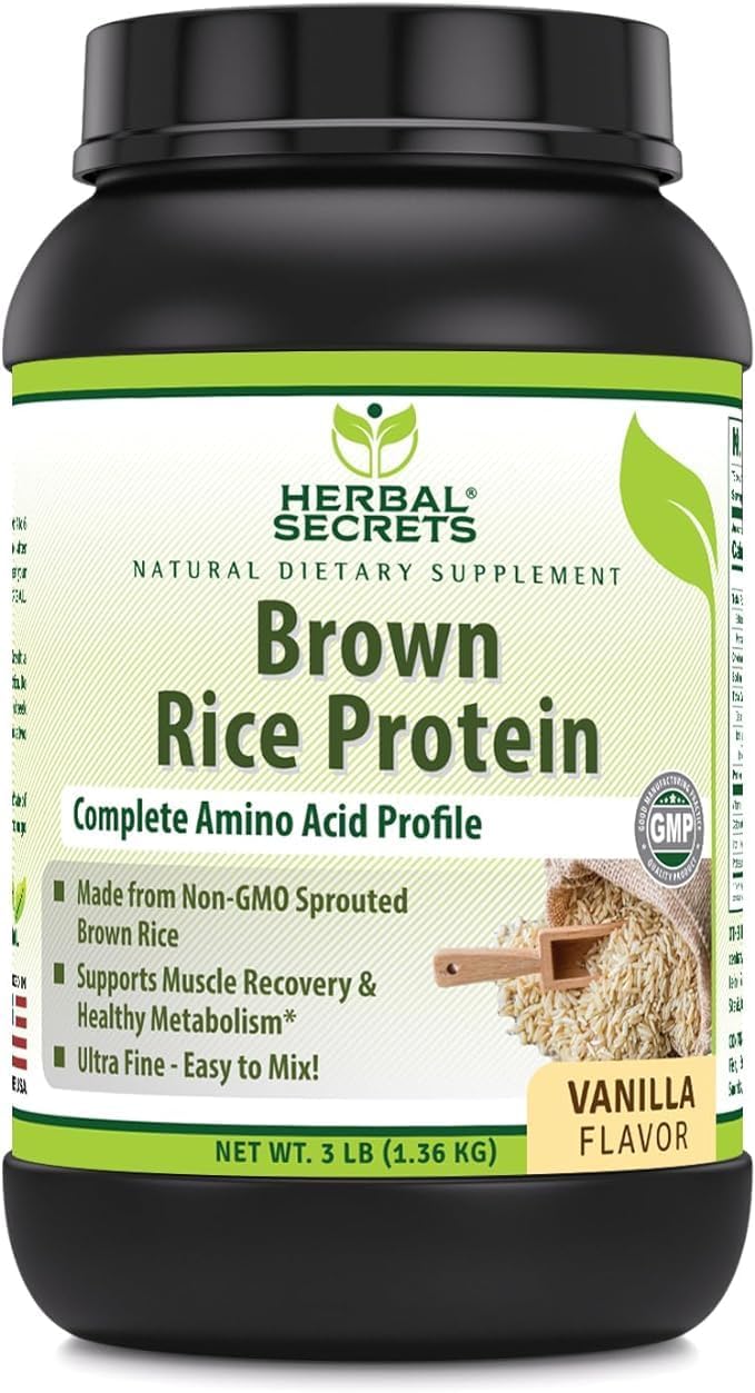 Herbal Secrets Brown Rice Protein Supplement | 3 Lb Powder | 12 Grams Protein Per Serving | Vegan | Made In Usa (3 Lb, Vanilla)