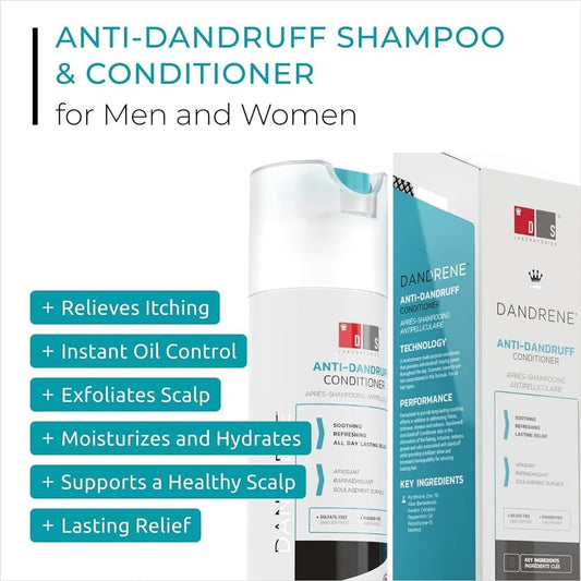 Ds Laboratories Dandrene Anti Dandruff Shampoo & Conditioner - Dry Scalp Dandruff Treatment Shampoo Conditioner Set, Seborrheic Dermatitis & Psoriasis
