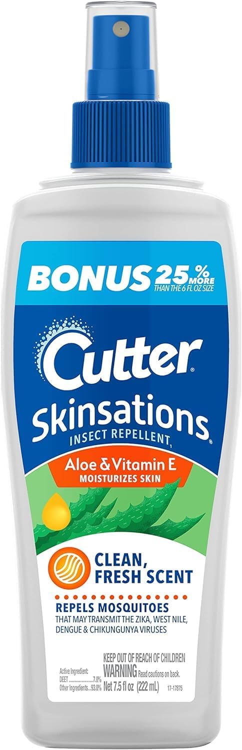 Cutter Skinsations Insect Repellent, Mosquito Repellent, Repels Mosquitos, Ticks, Gnats & Fleas, 7% Deet, 7.5 Fl Ounce (Pump Spray)