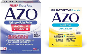 Azo Urinary Pain Relief Maximum Strength (24 Count) Fast Relief Of Uti Pain, Burning & Urgency Yeast Plus Dual Relief Tablets, Yeast Infection & Vaginal Symptom Relief, 60 Count