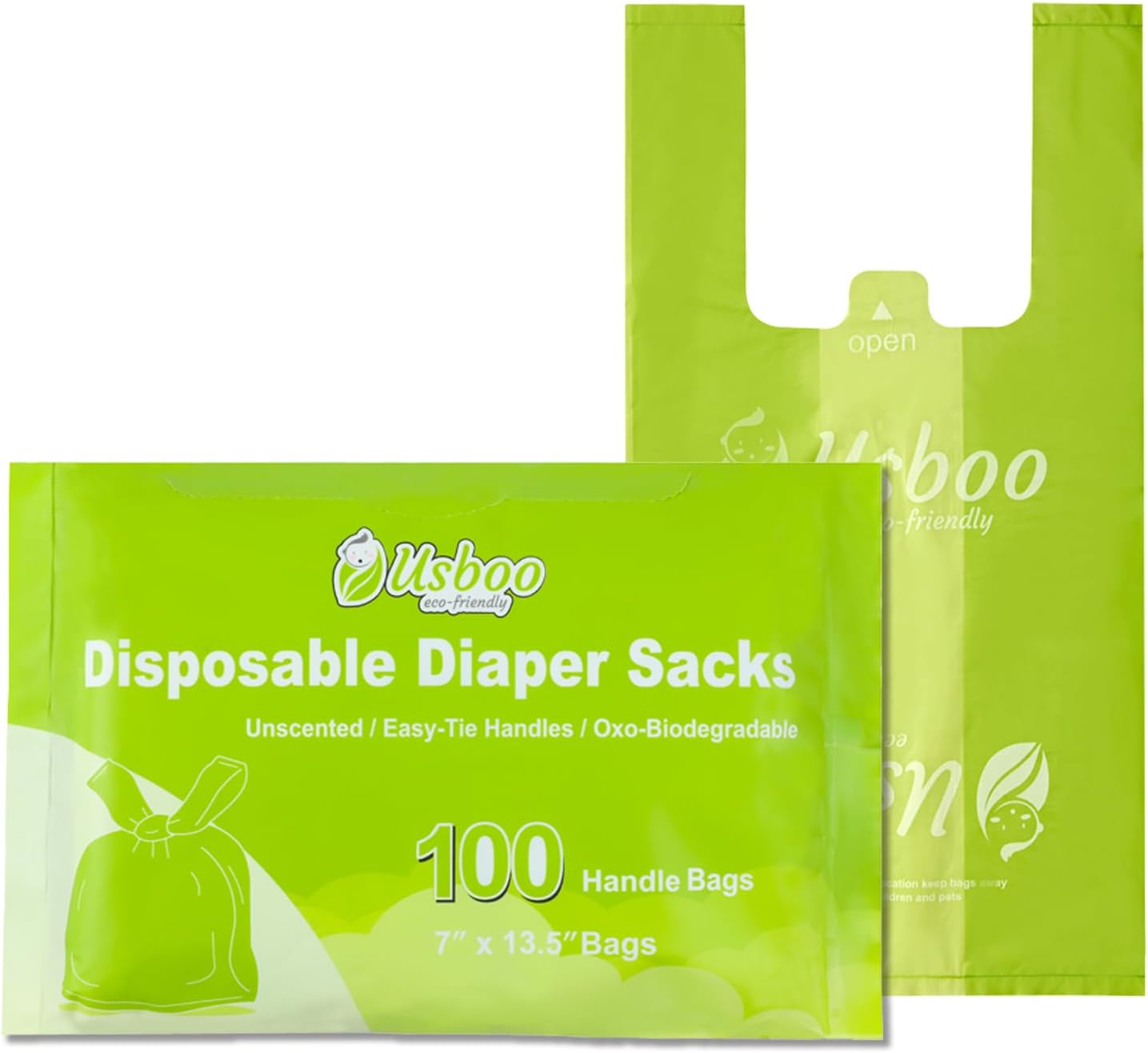 Biodegradable Disposable Diaper Bags, 100 Count, 10 Ounce Capacity, Easy-Tie Handles, Convenient And Eco-Friendly