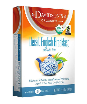 Davidson'S Organics, Decaffeinated English Breakfast, 8-Count Tea Bags, Pack Of 12