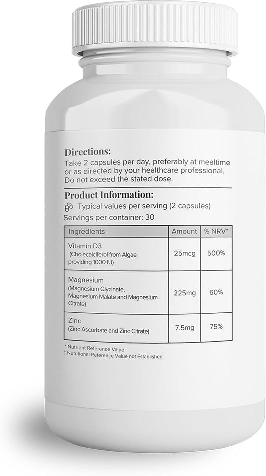 Hey Nutrition Magnesium Complex High Strength 205Mg Supplement - Zinc, Vitamin D3 - Muscle & Bone Health, Nerve Function & Energy Support - Uk Manufactured - Non-Gmo - 60 Vegetarian Capsules