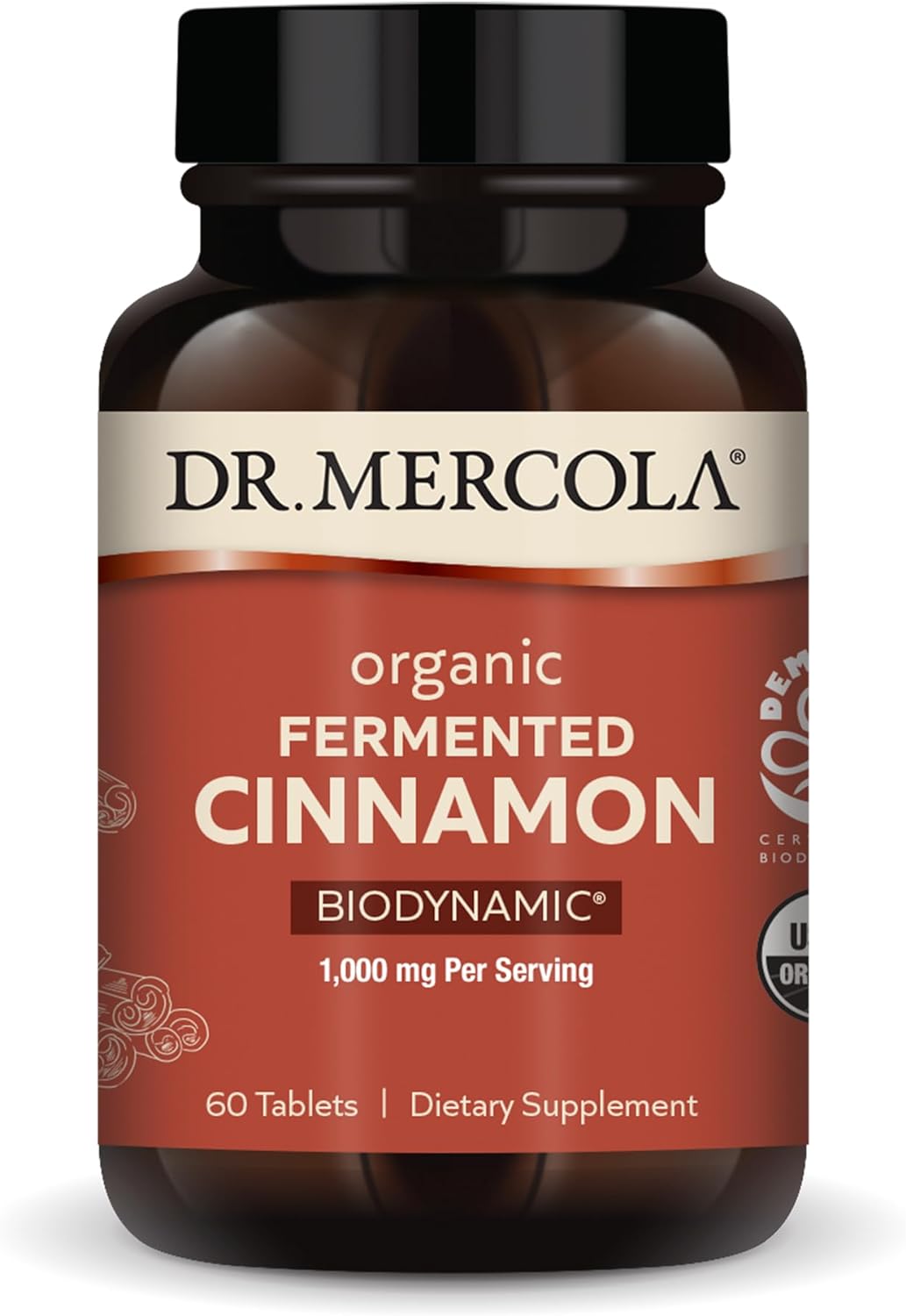 Dr. Mercola Biodynamic Organic Fermented Cinnamon, 30 Servings (60 Tablets), Dietary Supplement, 1000 mg Per Serving, Non-GMO, Certified USDA Organic, Demeter Certified Biodynamic