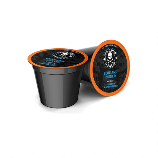 Death Wish Coffee Co. Single Serve Coffee Pods - Extra Kick of Caffeine - Blue and Buried: Blueberry Vanilla Flavored Coffee Pods