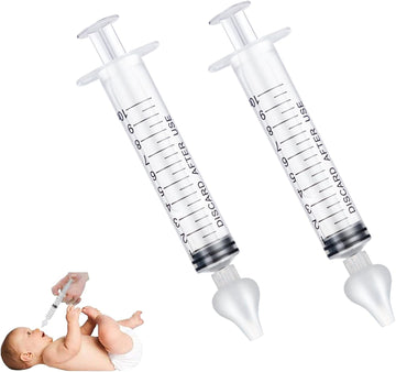 JUSONEY Baby Nose Syringe - Professional Fly Baby Irrigator with Clean and Reusable Silicone Nose Tips (2 Pieces)