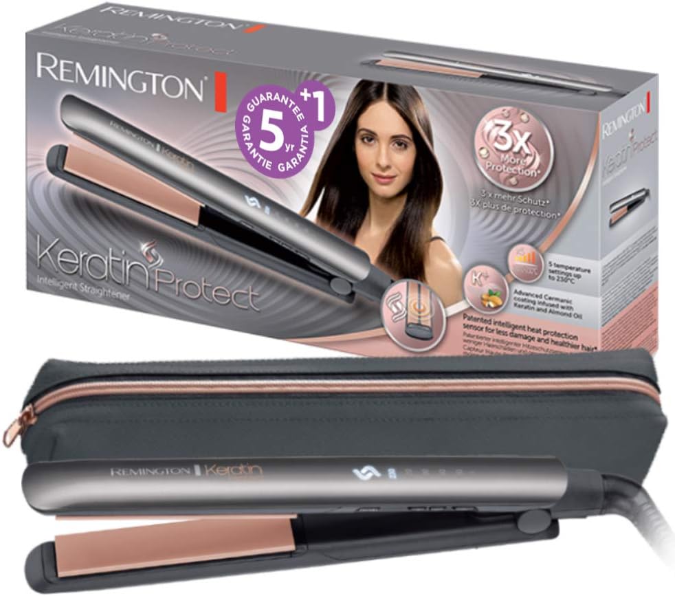 Remingtonn S-8598 Keratin Protect Hair Straightener With Innovative Heat Protection Sensor, Gray/Rose Gold
