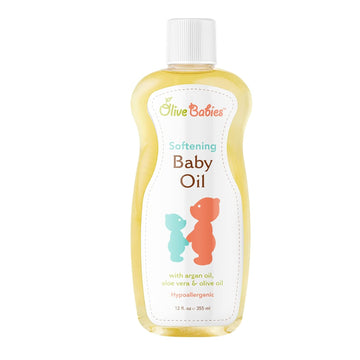 Baby Oil Multi Purpose with Argan Oil, Aloe Vera & Olive Oil 12 oz - Softening Hypoallergenic Solution for All Skin Types - Good on Men, Women & Kids