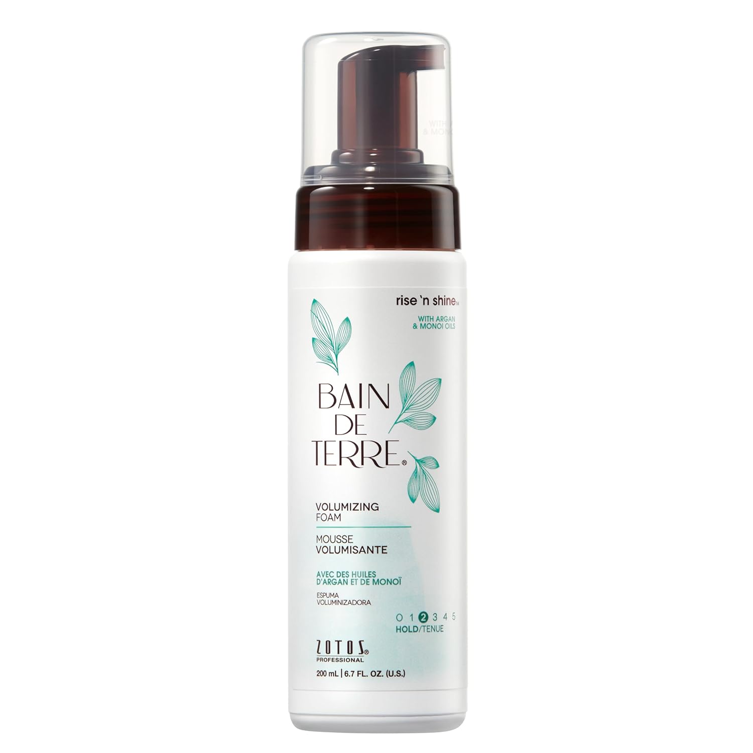 Bain De Terre Rise N' Shine Volumizing Foam, Lightweight Medium Hold & Volume With Argan & Monoi Oils, Paraben-Free, Color-Safe, Vegan, 6.7 Fl Oz