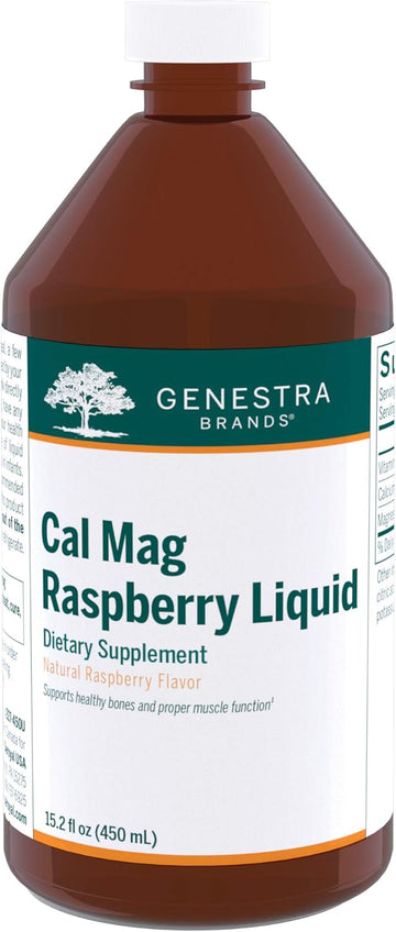 Genestra Brands Cal Mag Raspberry Liquid | Calcium And Magnesium Citrate Formula With Vitamin D | 15.2 Fl. Oz