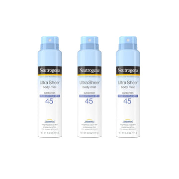 Neutrogena Ultra Sheer Body Mist Sunscreen Spray Broad Spectrum Spf 45, Lightweight, Non-Greasy & Water Resistant, Oil-Free & Non-Comedogenic Uva/Uvb Sunscreen Mist, 5 Oz, Pack Of 3