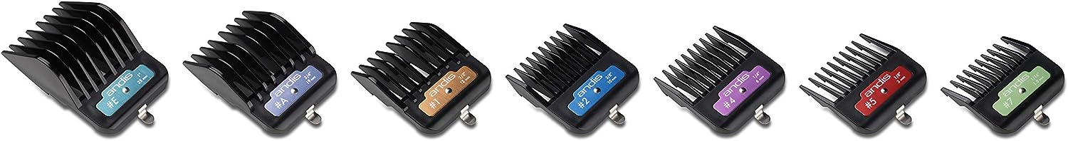 Andis 33655 Premium Clip Animal Comb Set – Built with Plastic, Includes 7 Color Coded Combs of Different Sizes, Metal Clip to Attach Comb - Fits Ultra Edge & Ceramic Edge Blades, Multicolor