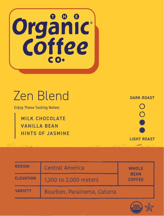 The Organic Coffee Co. Whole Bean Coffee - Zen Blend (2lb Bag), Medium Roast, USDA Organic