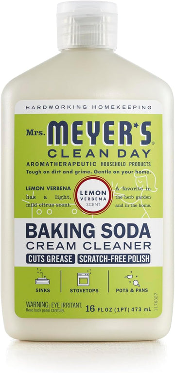 Mrs. Meyer'S Clean Day Baking Soda Cream Cleaner, Cuts Grease, Scratch-Free Polish, Plant-Derived Cleaning Ingredients, Lemon Verbena, 16 Fl Oz, Pack Of 1