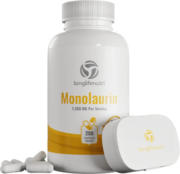 Monolaurin Supplement 1500Mg 200 Vegetarian Capsules | Extra Strength Pure Glycerol And Lauric Acid From Raw Coconut | Immune System And Natural Digestion Support | Non-Gmo Gluten Free Powder Pill