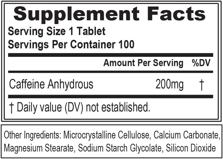 Evlution Nutrition Caffeine - Energy, Focus, & Endurance Support - 200Mg Of Caffeine Per Serving - Ultra Pure & Potent - Maximize Work, Training & More - Dietary Supplement - 100 Servings -100 Tablets : Health & Household