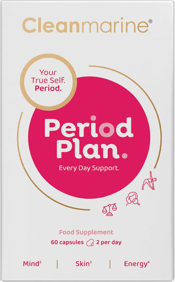 Cleanmarine Period Plan | Unique, All-In-One Blend Of Natural Nutrients - Help Balance Your Body’S Daily Needs, All Month Long – Provides Hormonal Support, Plan A For Your Periods - 120 Capsules