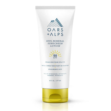 Oars + Alps Mineral SPF 50 Sunscreen Body Lotion, Infused with Hyaluronic Acid, Shea Butter, and Coconut Oil, Water and Sweat Resistant, 6 Fl Oz