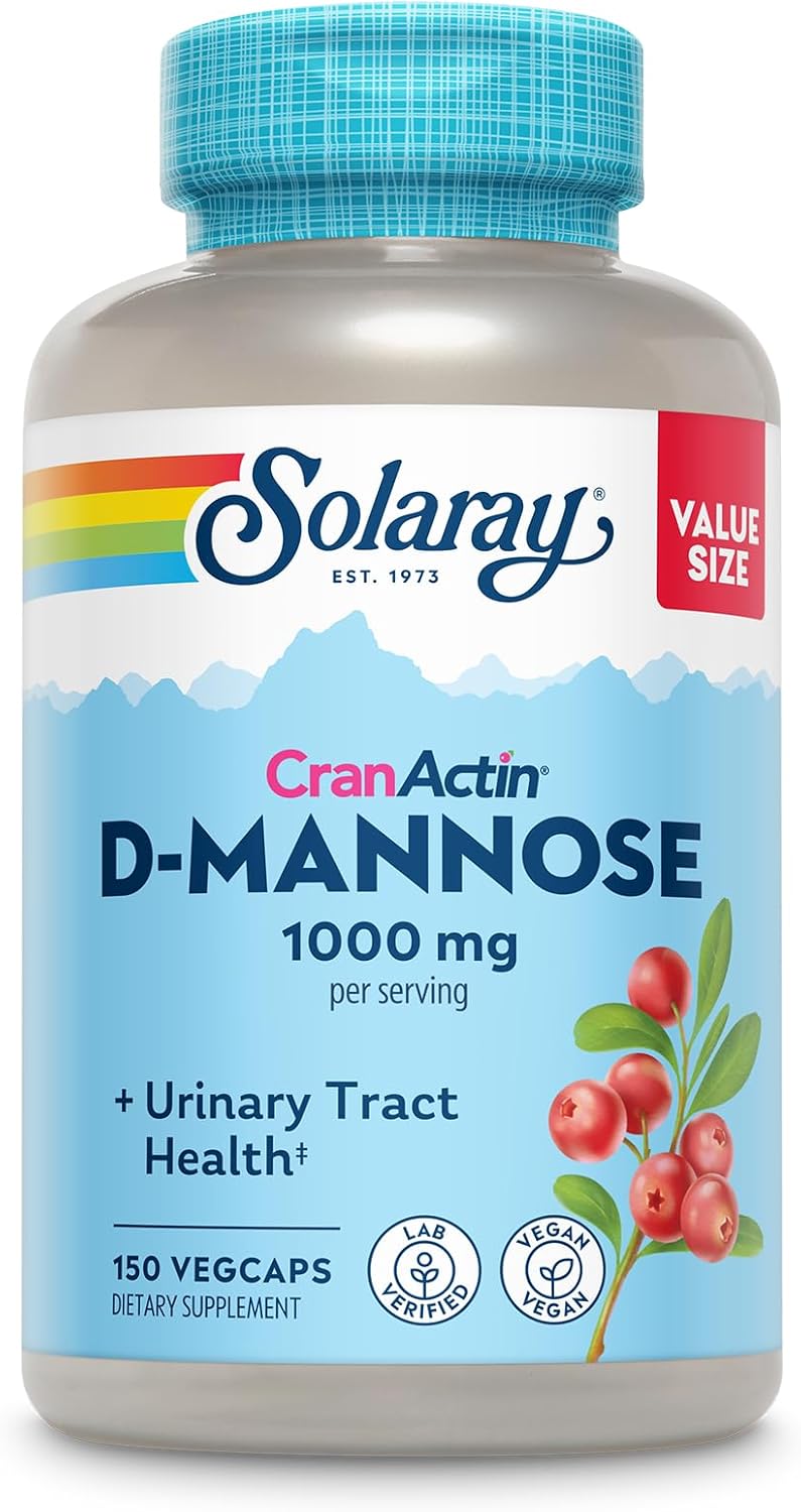 Solaray D-Mannose With Cranactin Cranberry Supplement 400Mg, Urinary Tract Health & Bladder Support Capsules With Vitamin C, Vegan, 60 Day Guarantee, 75 Servings, 150 Vegcaps