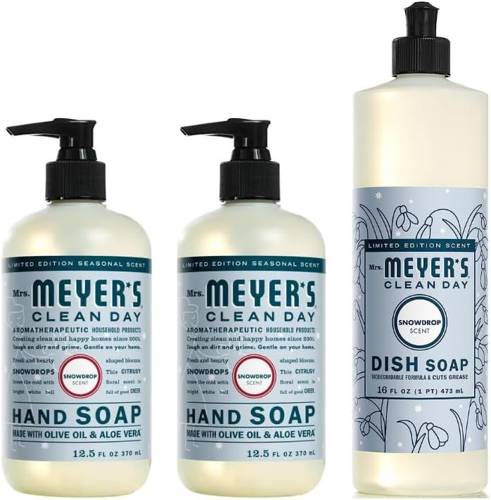 MRS. MEYER'S CLEAN DAY Variety, 2 Mrs. Meyer's Liquid Hand Soap 12.5 OZ, 1 Mrs. Meyer's Liquid Dish Soap, 16 FL OZ, 1 CT (Snow Drop)