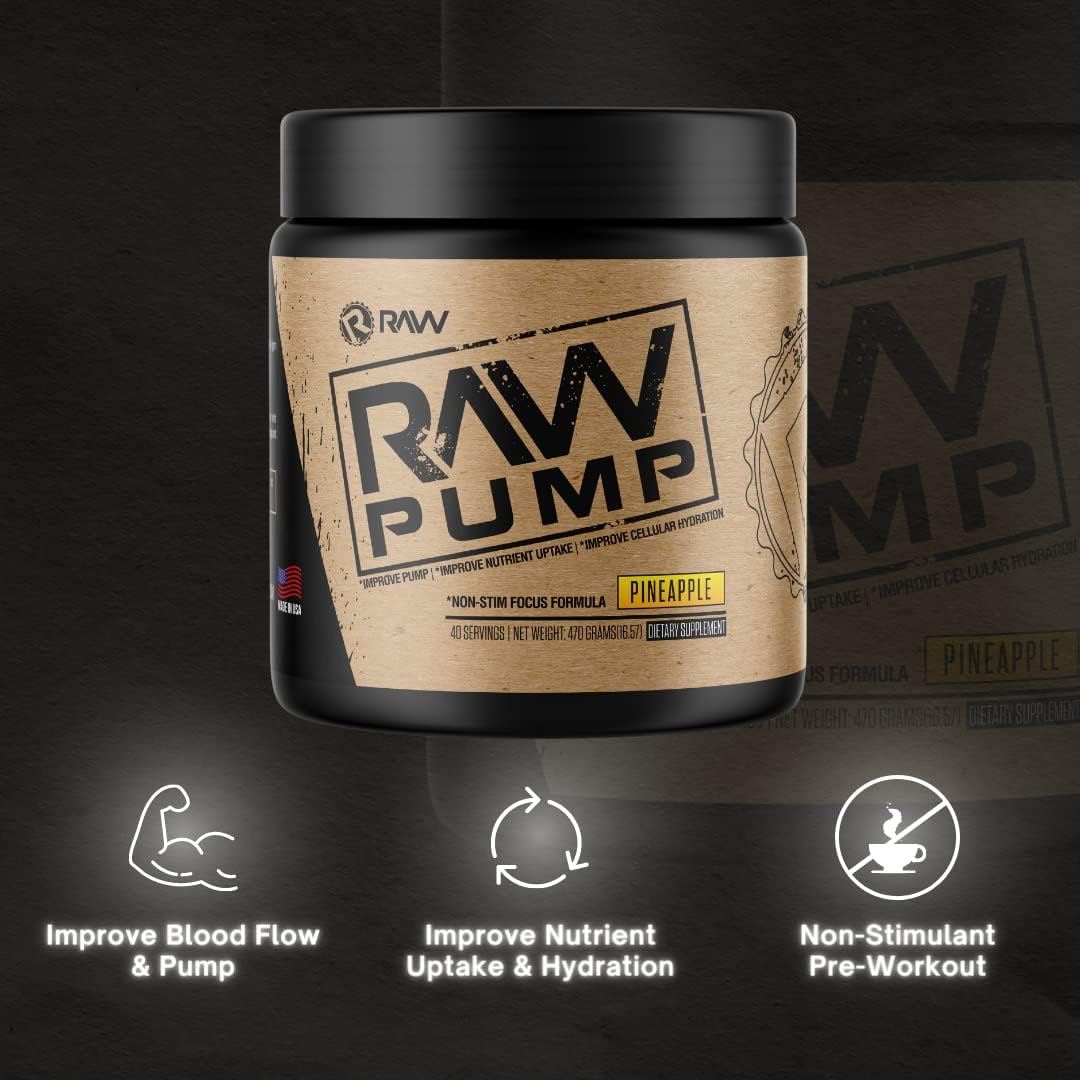 RAW Pump Stim Free Pre Workout | Non-Stimulant Pre Workout Supplement Powder Nitric Oxide Booster | Pre Workout Supplements Drink for During Workout | (40 Servings) (Pineapple) : Health & Household