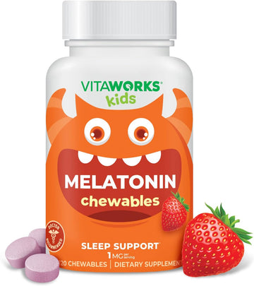 Kids Melatonin 1 mg Chewable with L theanine, Chamomile and Lemon Balm Extract Chewable Tablets - Natural Berry Flavor - for Help Falling and Staying Asleep - for Children - 120 Chewables