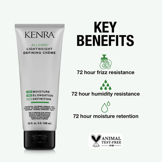 Kenra Allcurl Lightweight Defining Crème |Lightweight Curl Definer |Enhances Shine & Manageability |72 Hour Frizz & Humidity Resistance|72 Hour Moisture Retention|Wavy, Curly, Coily Hair | 3.6 Fl. Oz