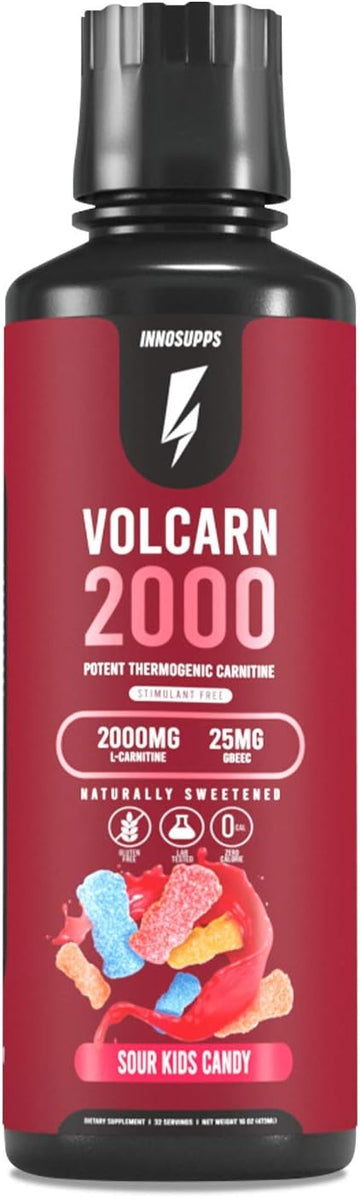 Innosupps Volcarn 2000 - L-Carnitine Advanced Energy Liquid | Atp Enhancer With Gbeec | Boosts Energy, Enhances Focus, Caffeine Free, No Artificial Sweeteners | 32 Servings (Candy Peach Rings)