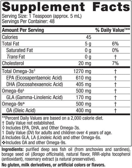 Nordic Naturals Complete Omega, Lemon Flavor - 8 oz - 1270 mg Omega-3 - EPA & DHA with Added GLA - Healthy Skin & Joints, Cognition, Positive Mood - Non-GMO - 48 Servings