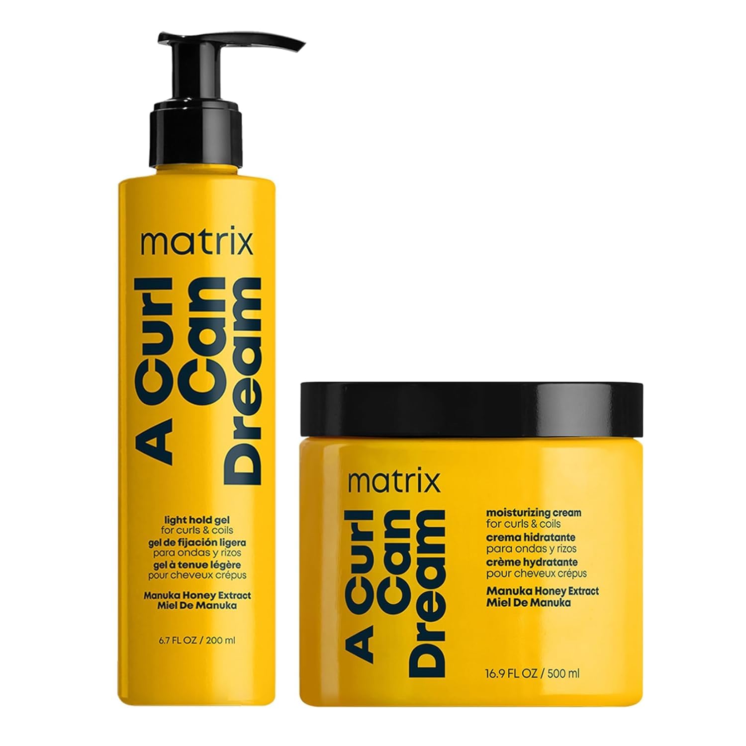 Matrix A Curl Can Dream Leave-In Cream And Light Hold Gel Set | For All Curly & Coily Hair | Moisturizes & Defines Curls | No Flaking Or Crunch | Conditioning Treatment | Styling Gel