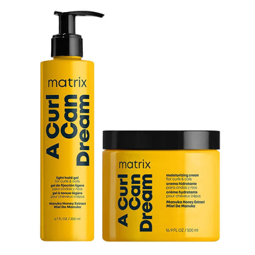 Matrix A Curl Can Dream Leave-In Cream And Light Hold Gel Set | For All Curly & Coily Hair | Moisturizes & Defines Curls | No Flaking Or Crunch | Conditioning Treatment | Styling Gel