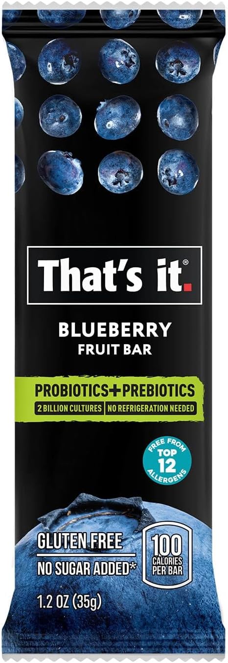 That'S It. Blueberry Probiotic Fruit Bars, Helps Promote Healthy Gut & Digestion, No Refrigeration, 100% All Natural, Allergen Friendly (12 Pack)