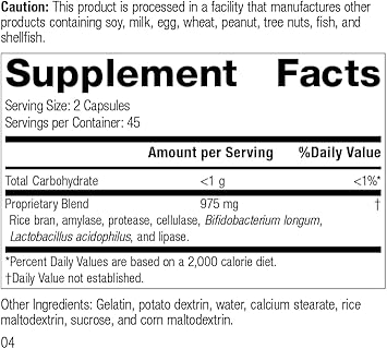 Standard Process Lact-Enz - Whole Food Immune Support, Digestion And Digestive Health With Bifidobacterium Longum, Cellulase, Protease, Amylase, Lipase, Maltodextrin And More - 90 Capsules