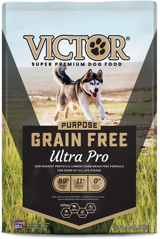 Victor Super Premium Dog Food – Grain Free Ultra Pro Dry Dog Food – High Protein, Low Carb Dog Food For Active Dogs – 42% Protein Dog Food For Sporting Dogs Of All Breeds & Sizes, 5 Lb