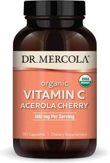 Dr. Mercola Organic Vitamin C Acerola Cherry, 30 Servings (90 Capsules), 500 Mg Per Serving, Dietary Supplement, Supports Healthy Immune Function, Non-Gmo, Certified Usda Organic
