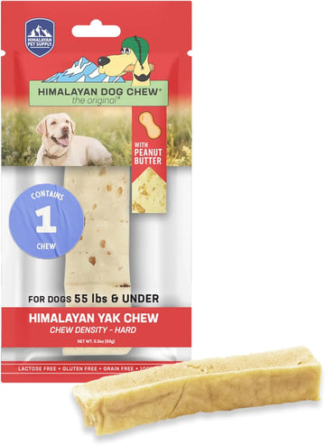 Himalayan Dog Chew Original Yak Cheese Dog Chew, Peanut Butter, 1 Large Stick, 3.3 Oz, Gluten Free, Healthy Dog Treats, Grain & Lactose Free 100% Natural, Long Lasting Dog Chews For Dogs Under 55 Lbs