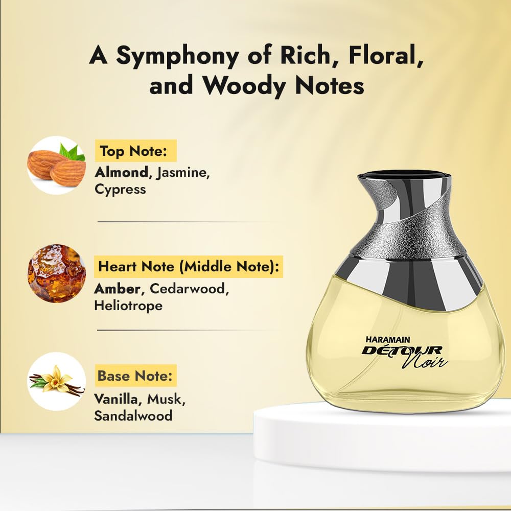 Al Haramain Detour Noir Exclusif For Unisex - Arabian Perfume For Women And Men - Long Lasting Amber Floral Fragrance - Arabic Cologne - Eau De Parfum - 3.33 Oz Edp Spray : Beauty & Personal Care