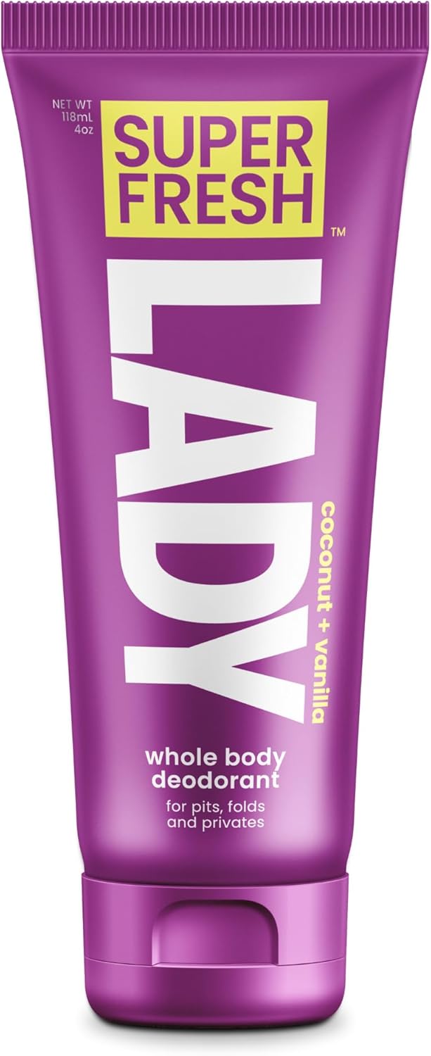 Super Fresh Lady Whole Body Deodorant For Women | For Privates, Body & Skinfolds | Stop Odor Stay Fresh | Aluminum Free Feminine Hygiene | Coconut + Vanilla | 4Oz