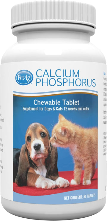 Pet-Ag Calcium Phosphorus Tablets - 50 Tablets - Daily-Use, Chewable Supplement For Dogs & Cats 12 Weeks And Older - Fortified With Vitamin D
