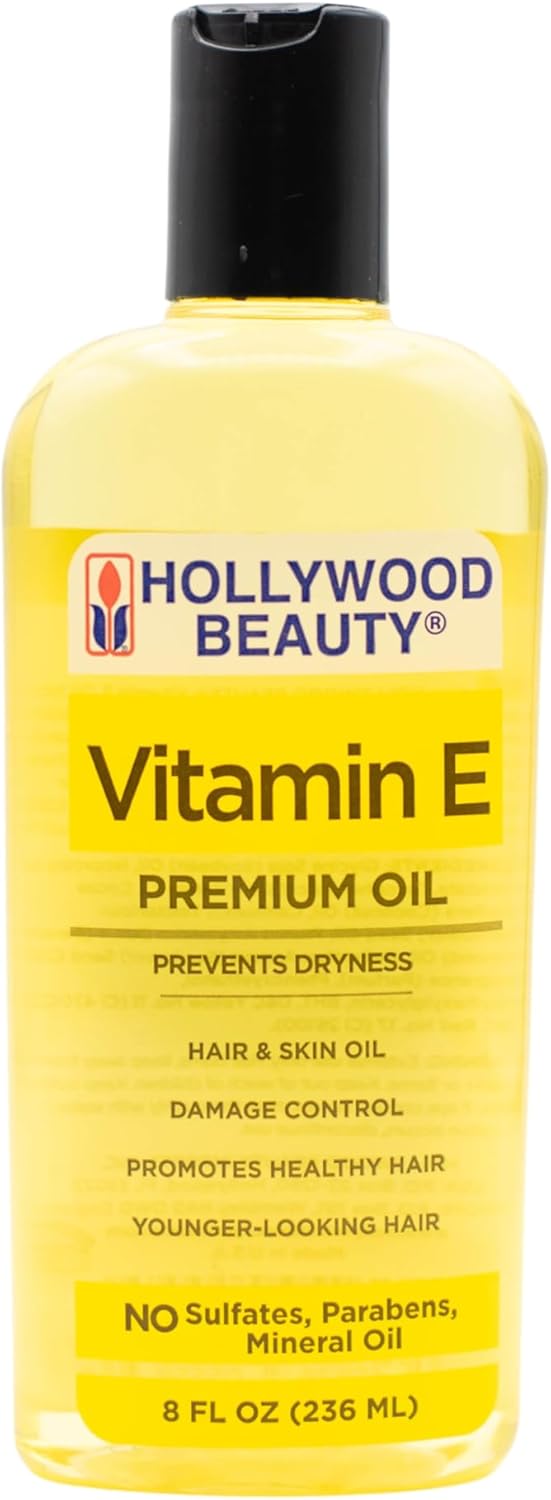 Hollywood Beauty Vitamin E Hair & Skin Oil, 8 Oz - Prevents Dryness, Stimulates Healthy Hair Growth, Repairs Damaged Skin, Anti-Aging